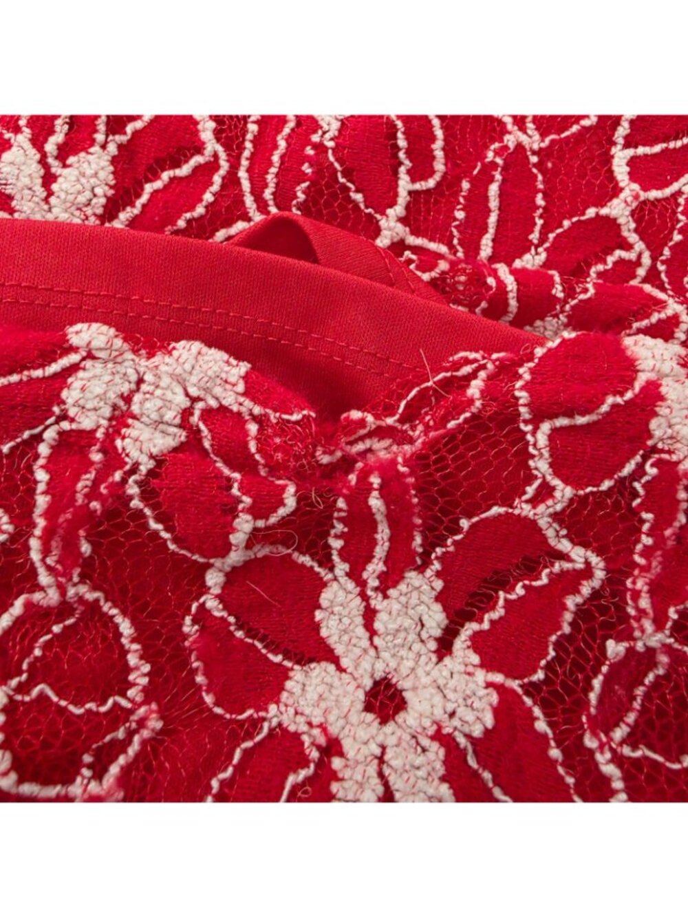 Haani Lace Dress Medium Red Floral Bell Sleeve Fit Flare Boho Romantic Coquette - Picture 12 of 15